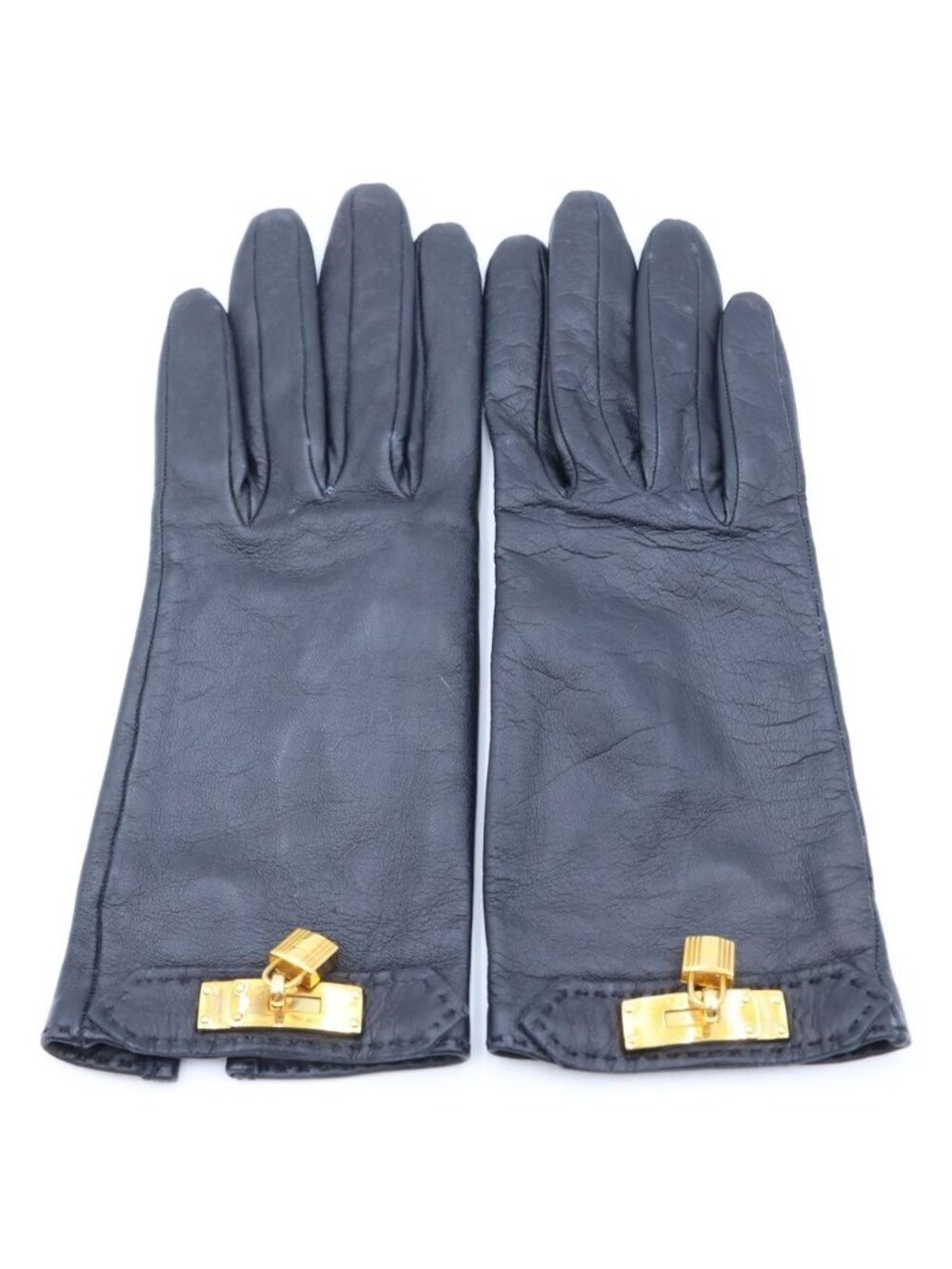 Hermes Kelly Decorative Leather Gloves Gold Black
